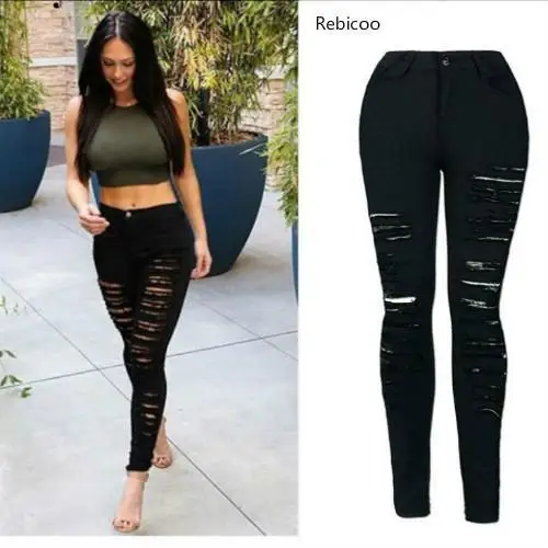 new ripped jeans for women Women plus size trousers stretch pencil pants leggings sexy | Женская одежда