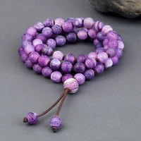 8mm natural purple weathered stone beads bracelets necklace natural stone handmade knotted prayer necklace charm yoga jewelry