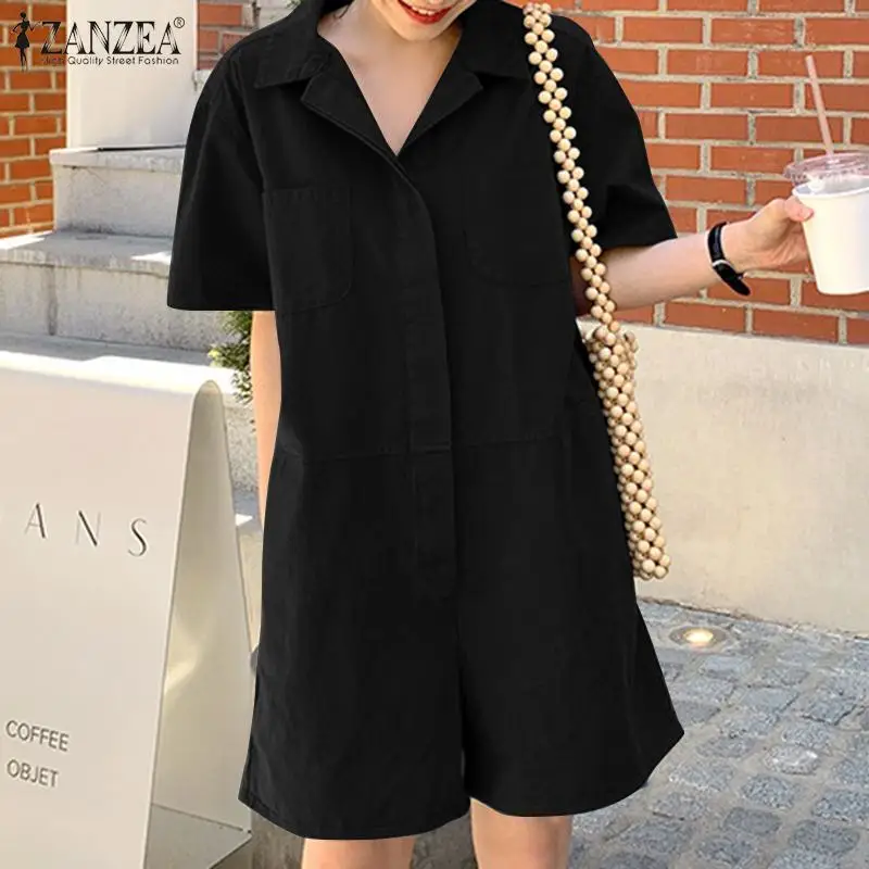 Комбинезон ZANZEA Женский на пуговицах модный однотонный короткий ромпер с