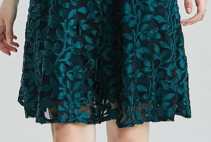 

French Vintage Jacquard Leaf Elegant Party Dresses Women Half Sleeve Sweet Mesh Office Work Dress