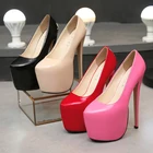 Туфли-лодочки женские на очень высоком каблуке 18 см, пикантные свадебные туфли с круглым носком, на платформе, черные, красные, большие размеры 44, веснаосень