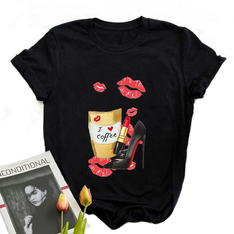 

E Girl Leopard Print Tshirts 2021 Korean Ladies Gothic Fashion High Heeled Shoes Print T-shirts for Girls Cute Japan Clothes