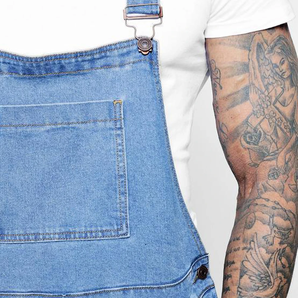 

2021 New Mens Fashion Denim Dungaree Bib Overalls Jumpsuits Denim Bib Shorts Man Suspender Pants Streetwear with Buttons Pockets
