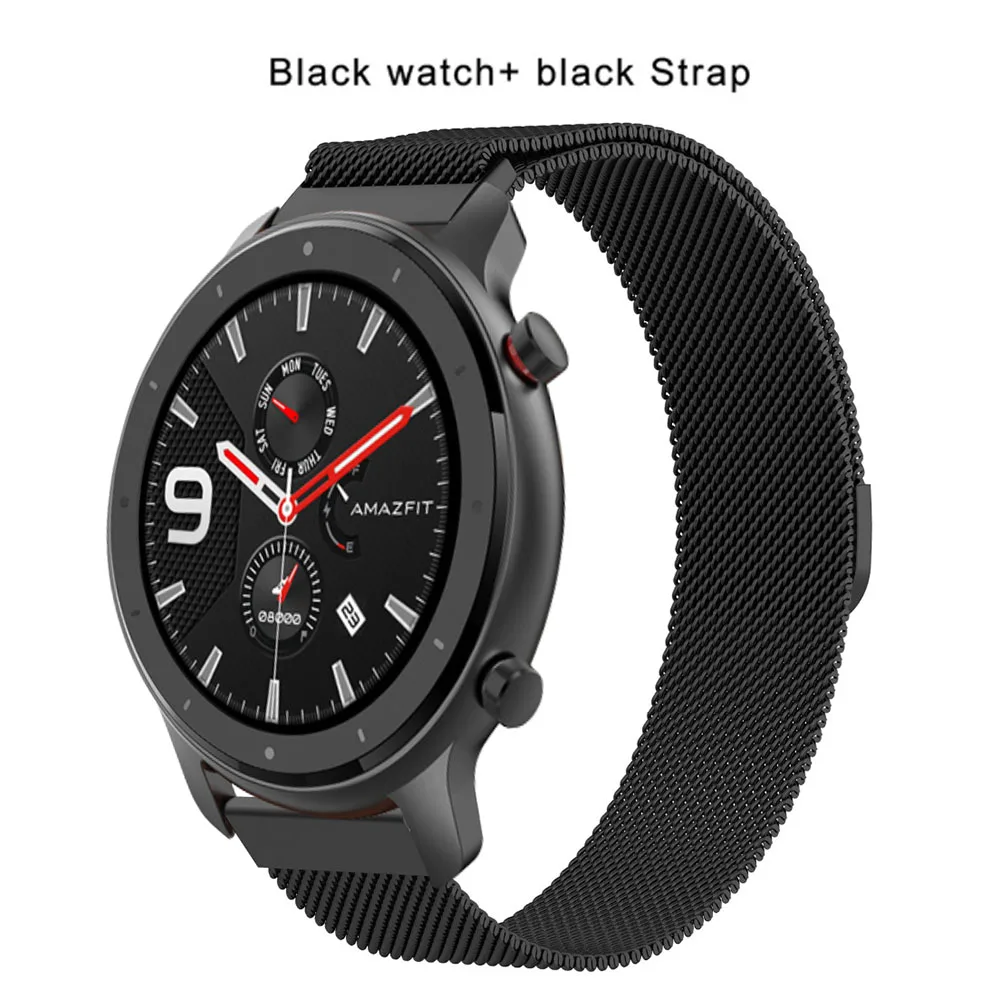 Strava Amazfit GTR 47 мм gps Смарт-часы 50 атм Водонепроницаемый AMOLED экран 24 дня в режиме ожидания компас фитнес-трекер спортивные умные часы - Цвет: N black metal strap