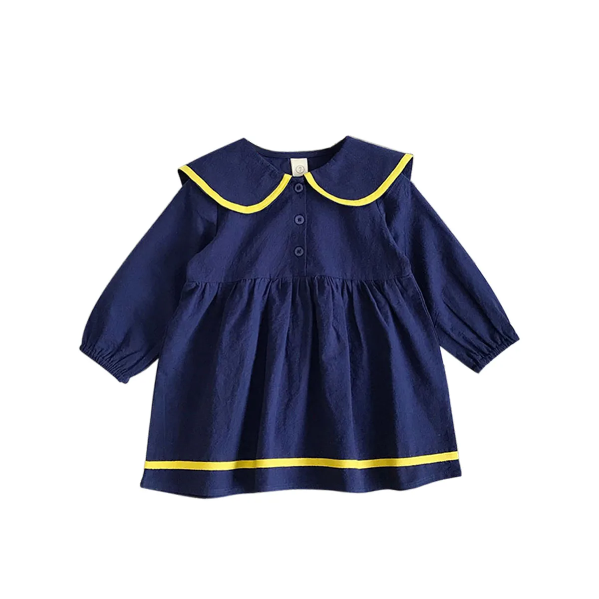 Pretty Girls Spring Fall Navy Style Baby Girl Clothes Turn-Down Collar Dresses Cute Long Sleeve Casual Loose Party | Детская одежда и