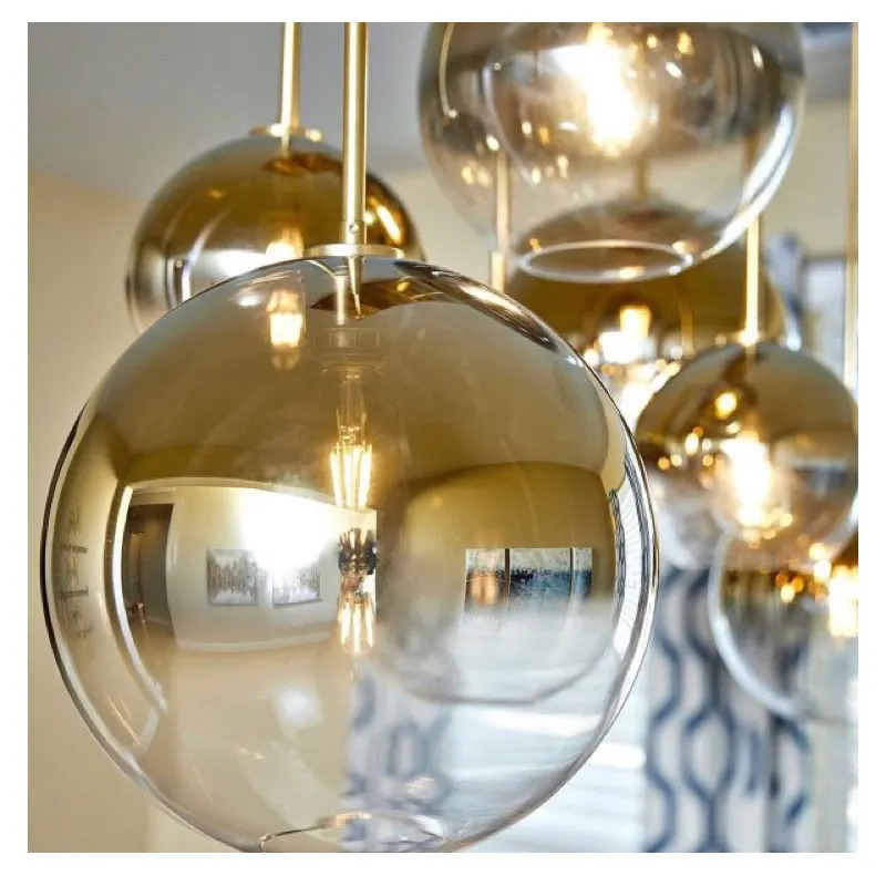 LukLoy-lámpara colgante moderna con bola de cristal dorada y plateada para Loft, accesorio de iluminación para comedor y sala de estar