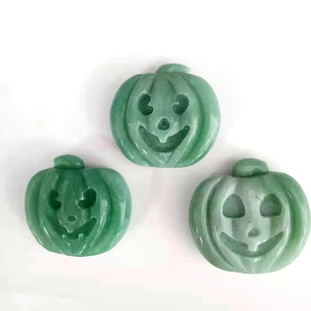 Высококачественный натуральный зеленый ручной резной фонарь тыква для