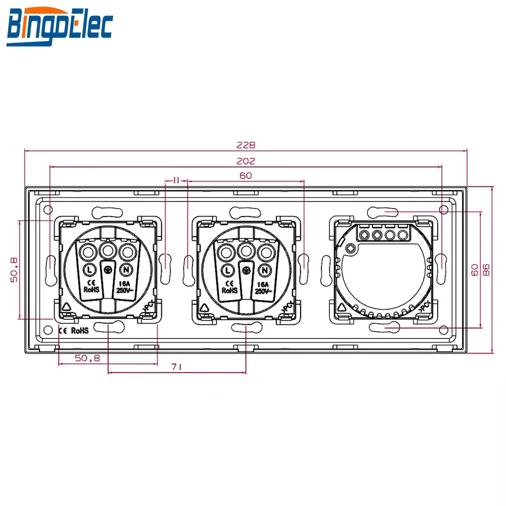 

Bingoelec 3G1W Touch Switch With Eu Standard Double 16A Germany Socket White Crystal Glass Panel Light Switch Socket 228*86mm