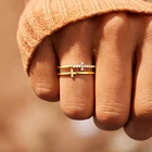 Кольцо с двойным крестом для женщин, кубическая инкрустация цирконием, позолоченное многослойное кольцо из нержавеющей стали, Христианские Религиозные ювелирные изделия