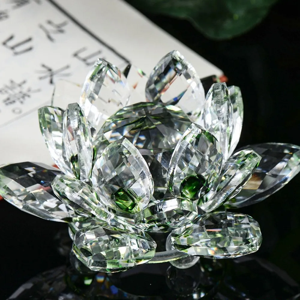 

80mm Quartz Crystal Lotus Flower Crafts Glass Paperweight Fengshui Ornaments Figurines Home Wedding Party Decor Gifts Souvenir