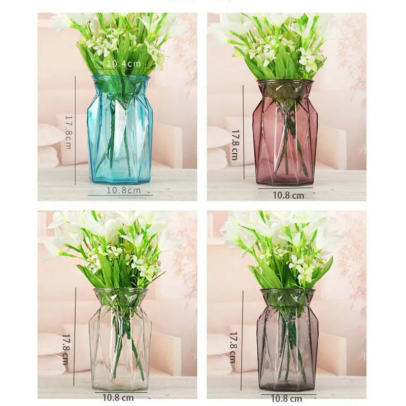Креативная современная стеклянная ваза прозрачная цветная для цветов с