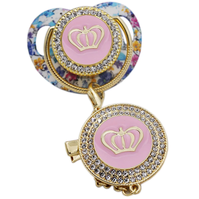 

Luxury Pacifier Gold Crown Pacifier Clips Bling BPA Free Silicone Infant Pacifier For Baby Shower Gift Chupetes De lujo