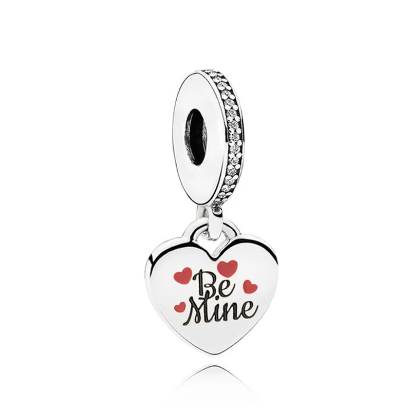 

Fits Pandora Bracelet Original 925 Sterling Silver Be Mine Heart Dangle Charm Beads for Jewelry Making