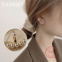 yanney silver color 2022 trendy fashion after hanging pearl stud earrings woman simple personality senbei pearl jewelry