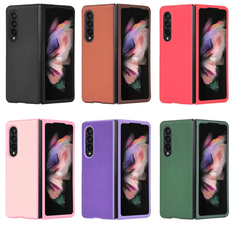 

For Samsung Galaxy Z Fold 3 Case for F9260 Case Protective Cover Solid Color Cross Pattern Skin Shell