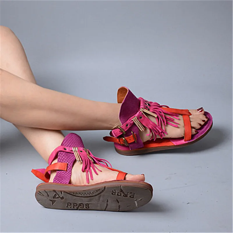 

2021 Designer Women Flat Gladiator Sandals Summer Flip Flops Fringed Casual Beach Shoes Woman Sandalias Mujer Flats Sandal