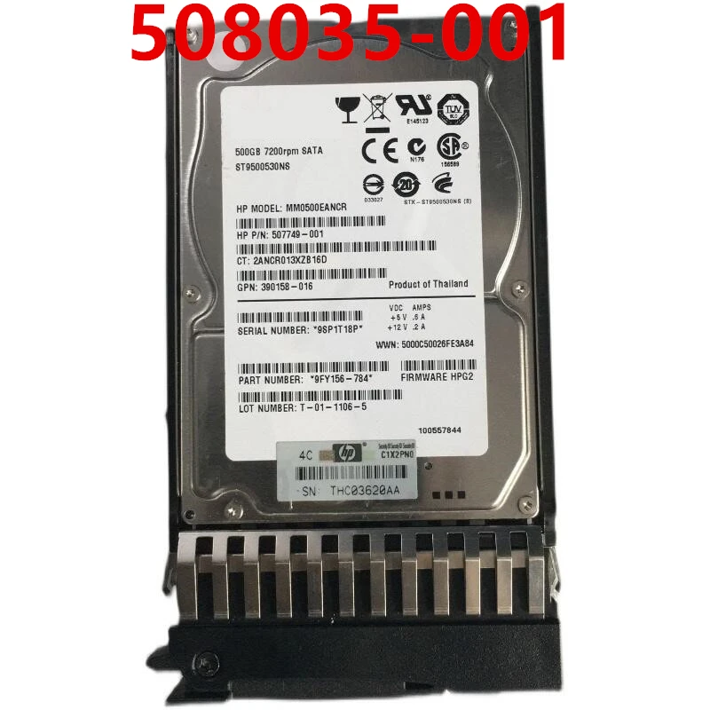 

Оригинальный новый жесткий диск для HP 500 Гб 2,5 дюйма SATA 6 ГБ/сек. 64 Мб 7200 об/мин для внутреннего жесткого диска для сервера HDD для 507750-B21 508035-001
