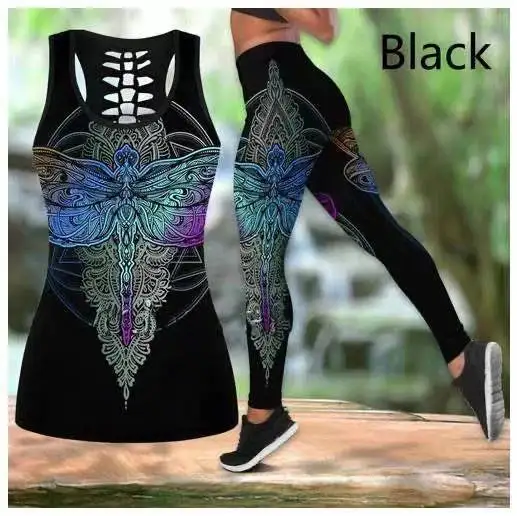 

The new 2021 ms popular 3 d printing condole belt vest stretch yoga leggings two-piece workout clothes