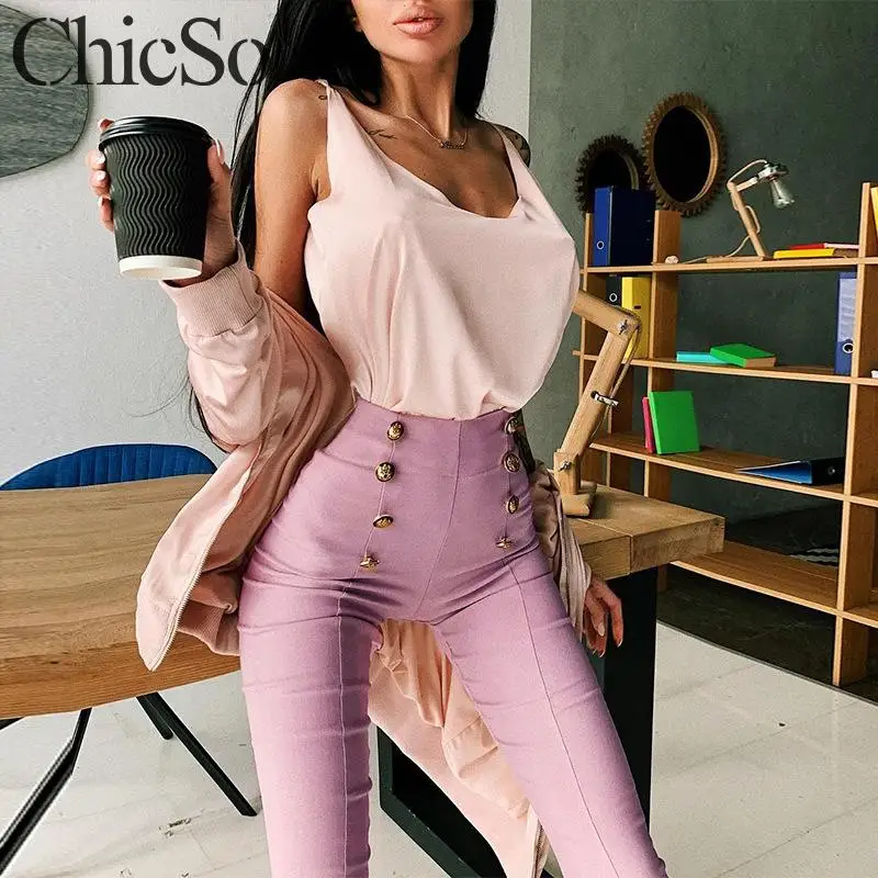 Женские узкие брюки MissyChilli трикотажные длинные с высокой талией на пуговицах