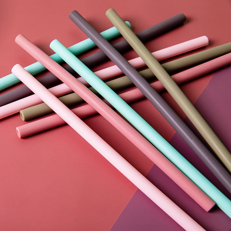 

Reusable Solid Color Silicone Straws Food Grade Foldable Flexible Bent Straight Drinking Straws Kids' Party Supplies Bar Tools