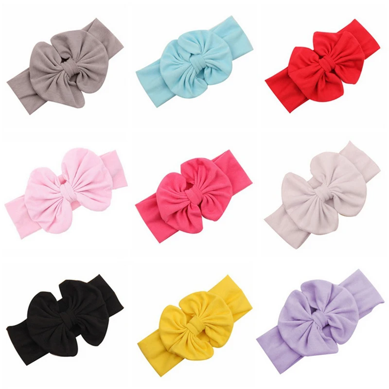 Cinta para el pelo de algod&oacute;n con lazo para beb&eacute; para ni&ntilde;as, diadema el&aacute;stica con lazo, cinta para la cabeza, 9 colores-2