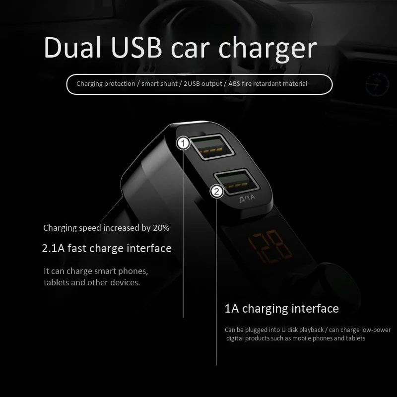 

Car Bluetooth Mp3 Player Wireless Fm Transmitter Dual USB Hands-Free Call Voltage Detection Micro-Sd Tf Music Playing