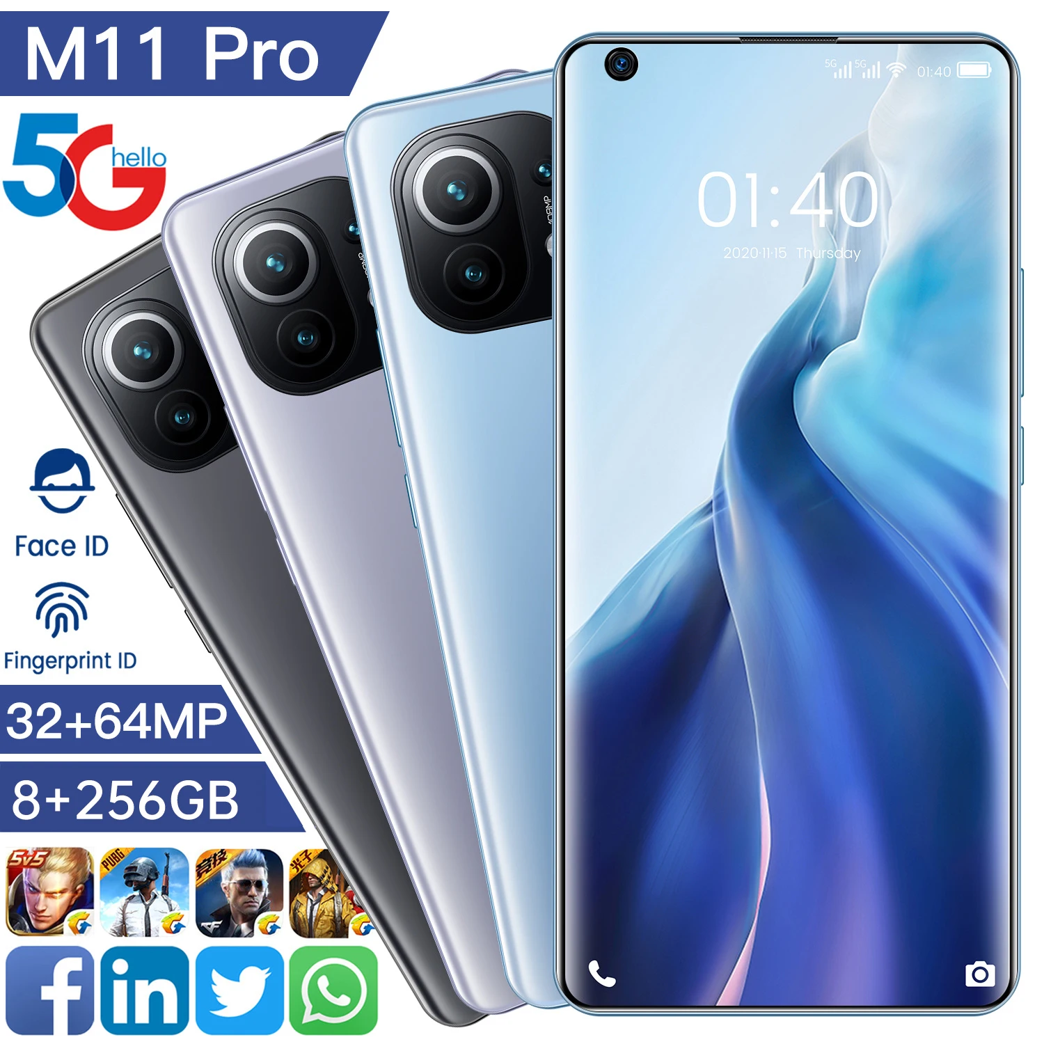 

New Arrival M11 Pro 7.3 Inch Face Fingerprint Unlock Cell Phone MTK6889+ 12+512GB Deca Core 6800mAh 32+64MP Mobile Smart Phone