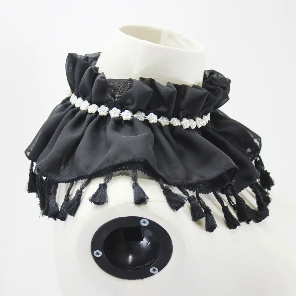 Stand Fungus Chiffon Tassels Dickie Set Pearl Decoration Lead Fake Collar Detachable Necklace |