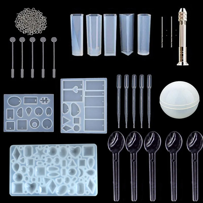 

Popular127PCS/SET Necklace Earrings Bracelet Jewelry Mold Pendants Crystal Scale Jewelry Resin Molds For Jewelry Making Tool