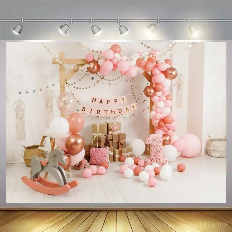 

Baby 1st Birthday Balloon Room Decor Photography Background Newborn Photo Booth Backdrop for Photographic Studio Photocalls