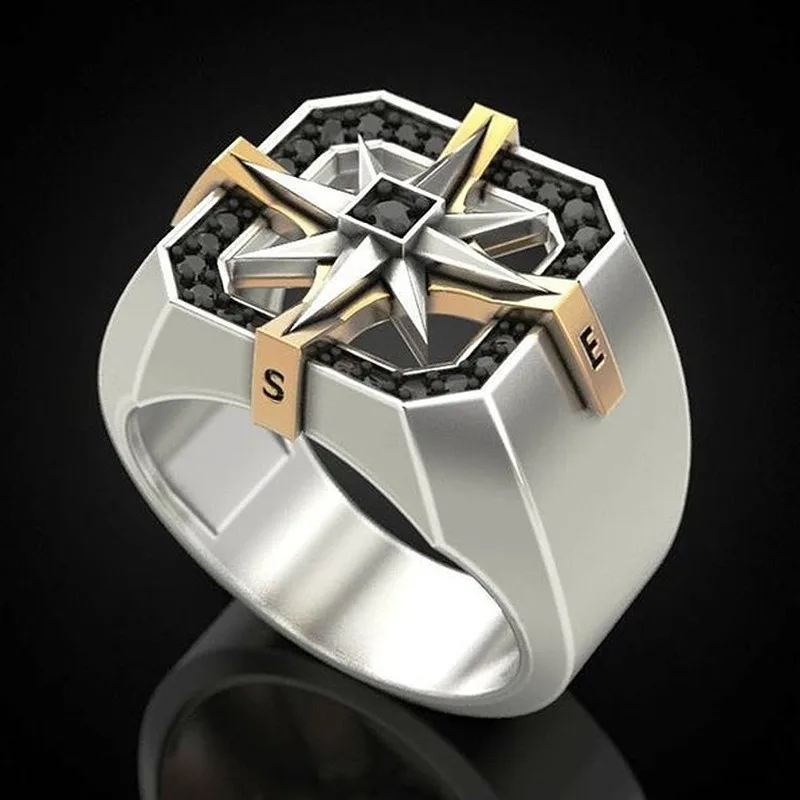 Men's Vintage 925 Silver Viking Compass Seal Ring Gift Jewelry Wholesale for Men size 7-12 | Украшения и аксессуары