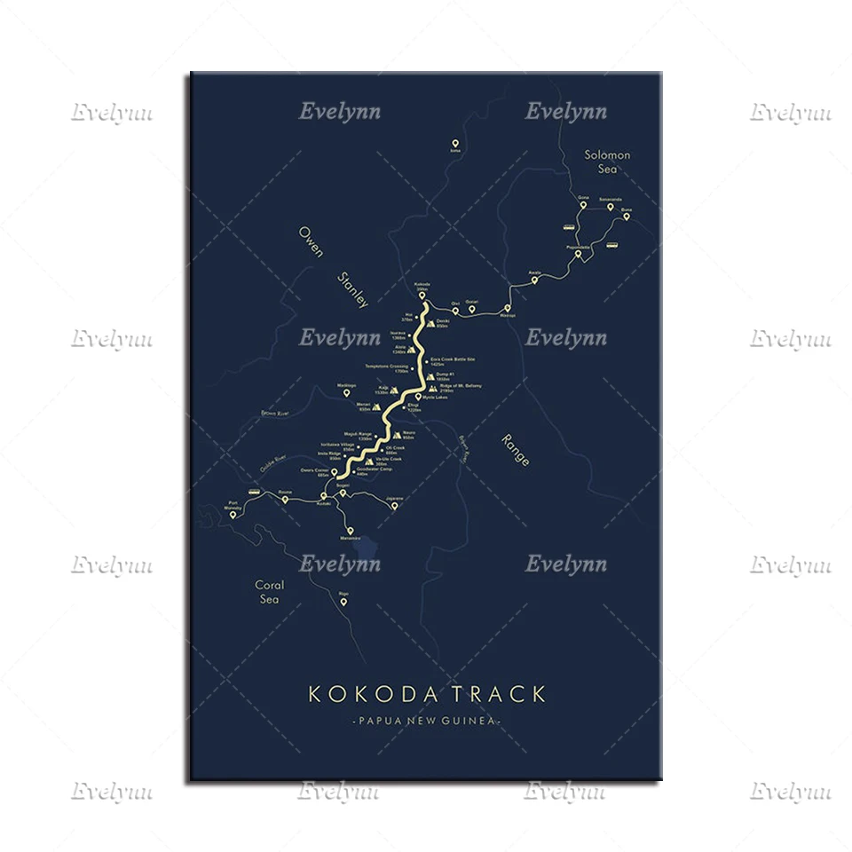 Карта путешествий Kokoda | Постер Папуа-Новая Гвинея Вспомните ваши приключения