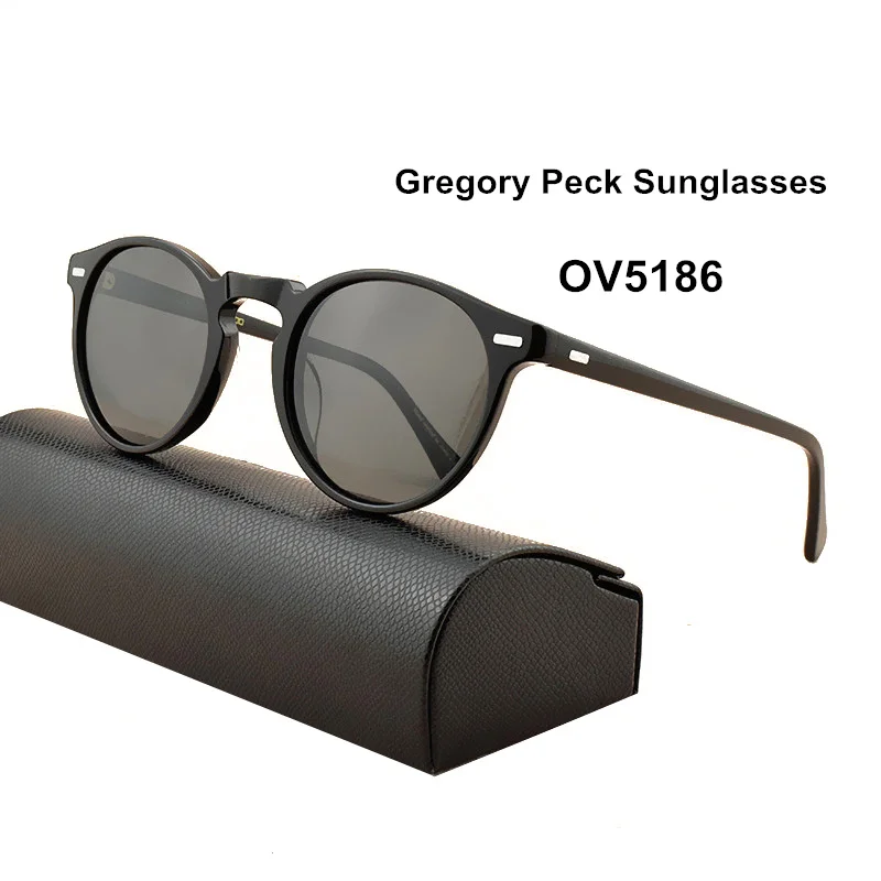 

2021 Brand Designer Sunglasses OV5186 Retro Round Gregory Peck Polarized Black Men Women Glasses Frame Anti-reflective Gafas