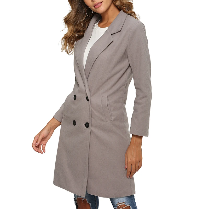 Женская верхняя одежда с длинным рукавом и отложным воротником шерстяное пальто