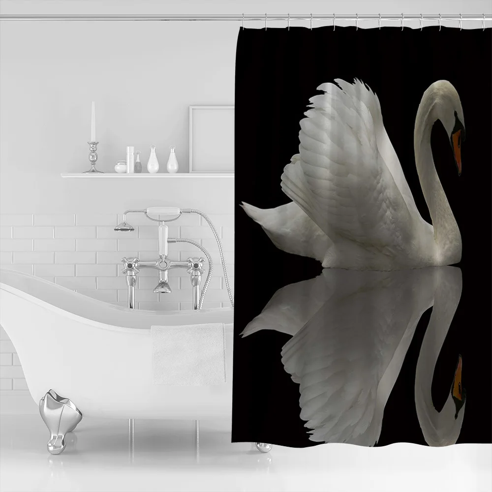 White And Black Elegant Animal Shower Curtain Designed Bath Meditation Home Decor Bathroom Screen With Hooks180x200cm | Дом и сад