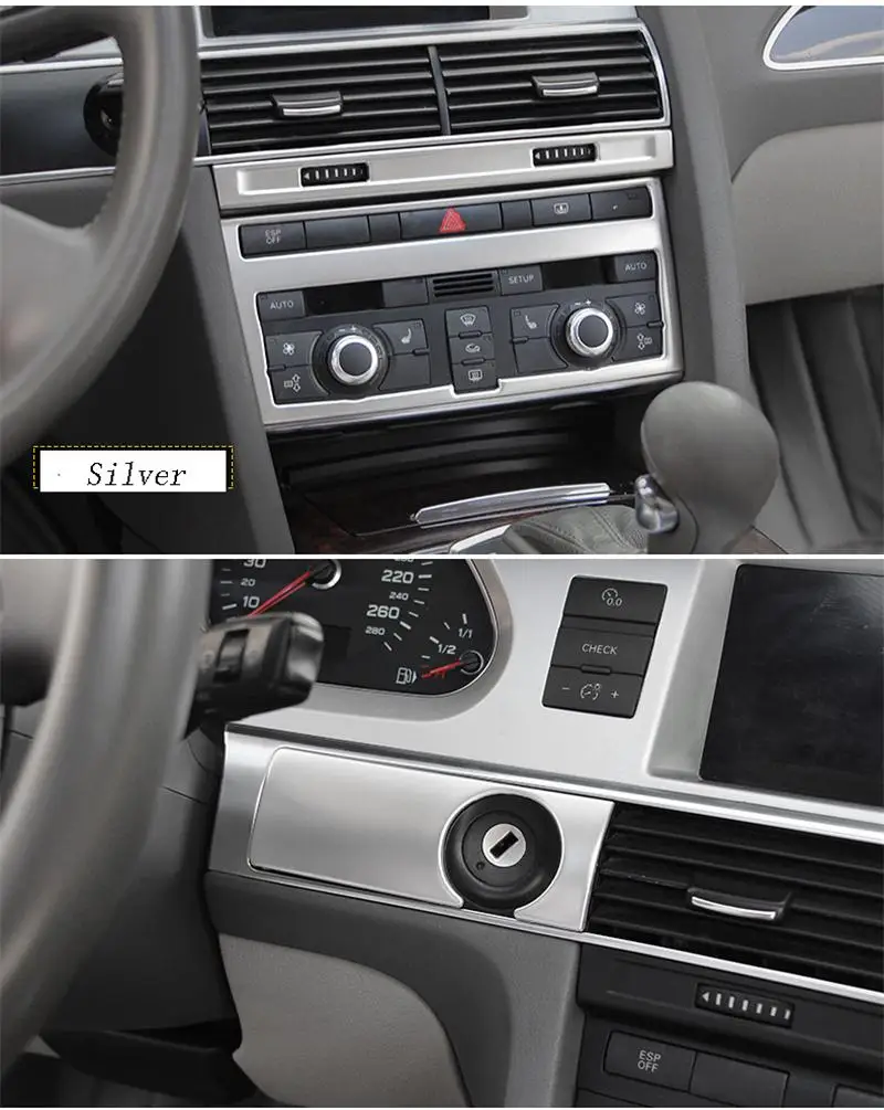 Car Styling For Audi A6 C5 C6 Dashboard Keyhole Decorative Frame Air Vents Panel Covers Carbon Fiber Stickers Trim Accessories