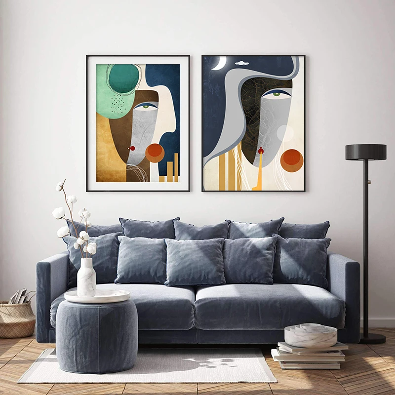 

Modern Figure Abstract Geometric Canvas Painting Contemporary Art Poster Print Faces Wall Art Picture for Living Room Home Decor