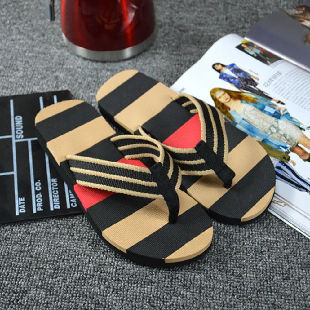 2019 New Fashion Men Shoes Summer Men Striped Flip Flops High Quality Beach Holiday Sandals Non-slide Male Slippers Casual Shoes