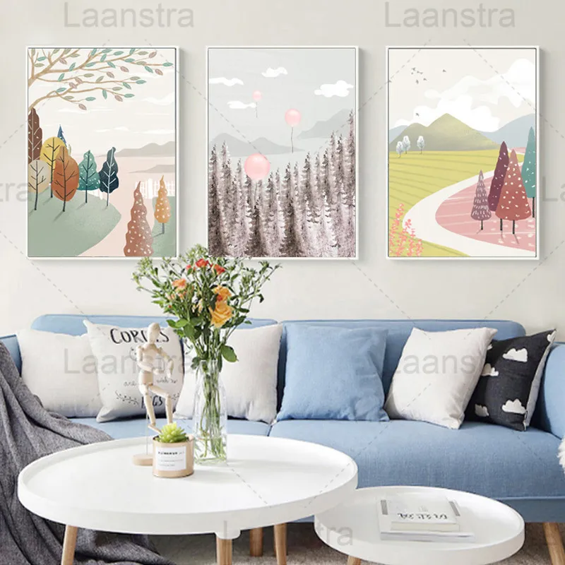 

Landscape Canvas Painting Illustration Feeling Home Decoration Living Room Wall Poster Forest Trees Bedroom Fresh Prints Picture