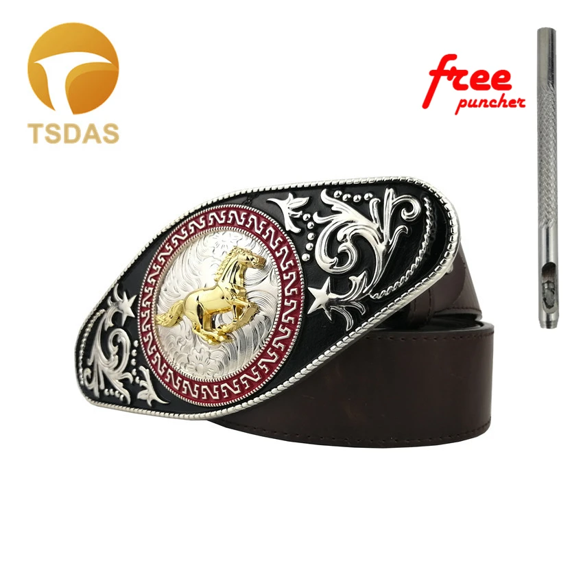 Большой Размеры бегущего коня в ковбойском стиле с ремешком и пряжкой черным