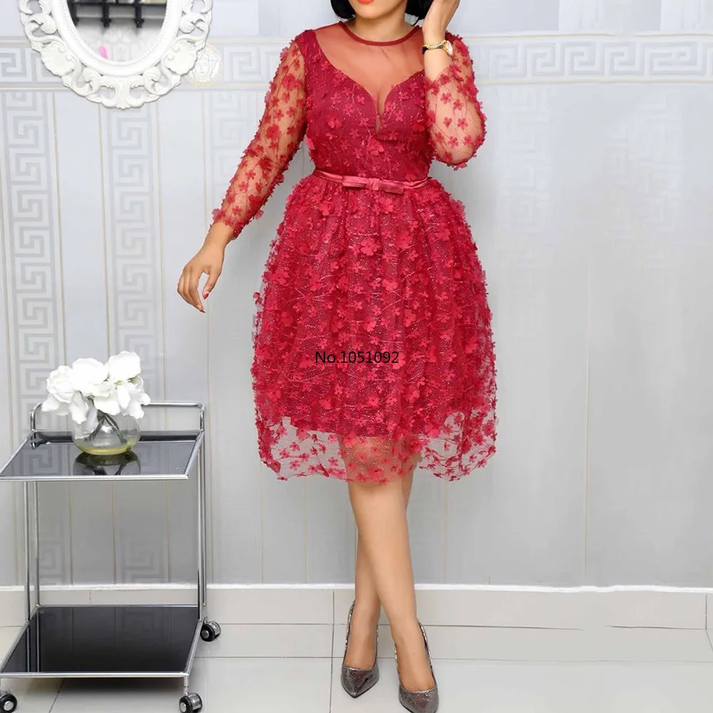 Женская одежда в африканском стиле Блестящее красное ТРАПЕЦИЕВИДНОЕ