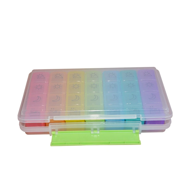 

2021 Luxury Pill Box Weekly Pills Case Medicine Tablet Dispenser Organizer PillBoxes 4Row 28 Grids 7 Days Pill Storage Container