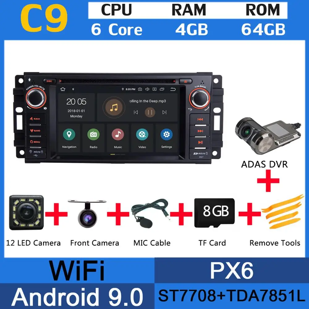 PX6 ADAS PX6 4G+ 64G Android 9,0 Автомобильный DVD радио gps для Jeep Wrangler Компас Commander Cherokee Dodge caliber путешествие Liberty CarPlay DSP - Цвет: PX6 ADAS