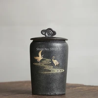 black crockery ceramic tea caddies crane tea canisters chinese kung fu tea accessories