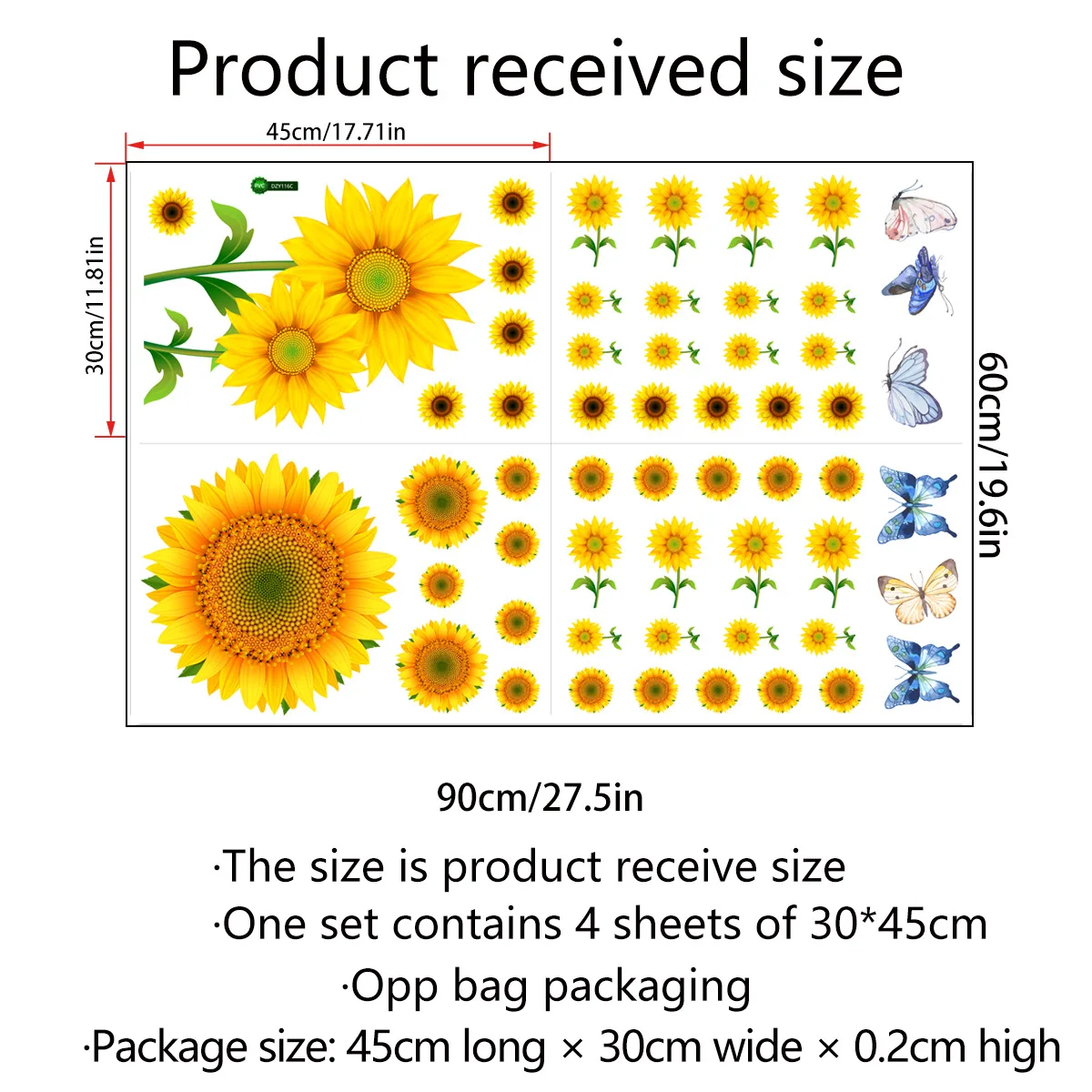 

52 Pcs Sunflower Wall Stickers 3D Butterfly Wall Decals,Removable Yellow Flowers Butterfly Decal Self-Adhesive Floral Sticker