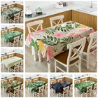 Прямоугольная скатерть с тропическими зелеными растениями и цветочным принтом, коврик для пикника, покрытие стола, льняное украшение, домашний стол, ресторан, вечерние