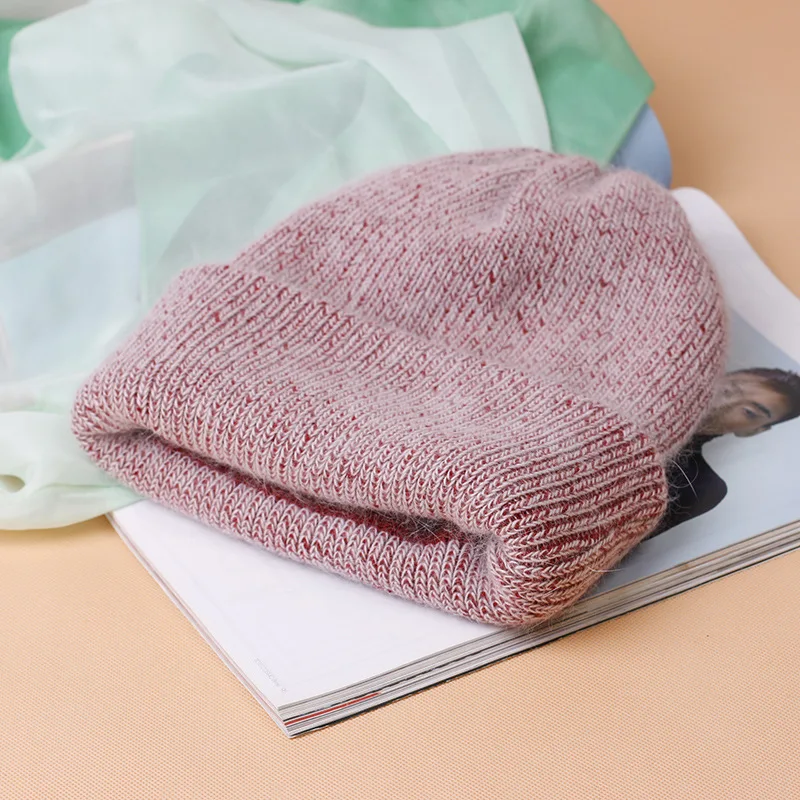 

Women Winter knitted Hat lady Warm Rabbit fluff beanie Girl Solid Bonnet femme Skullies beanies Soft Hats Women's Winter Caps