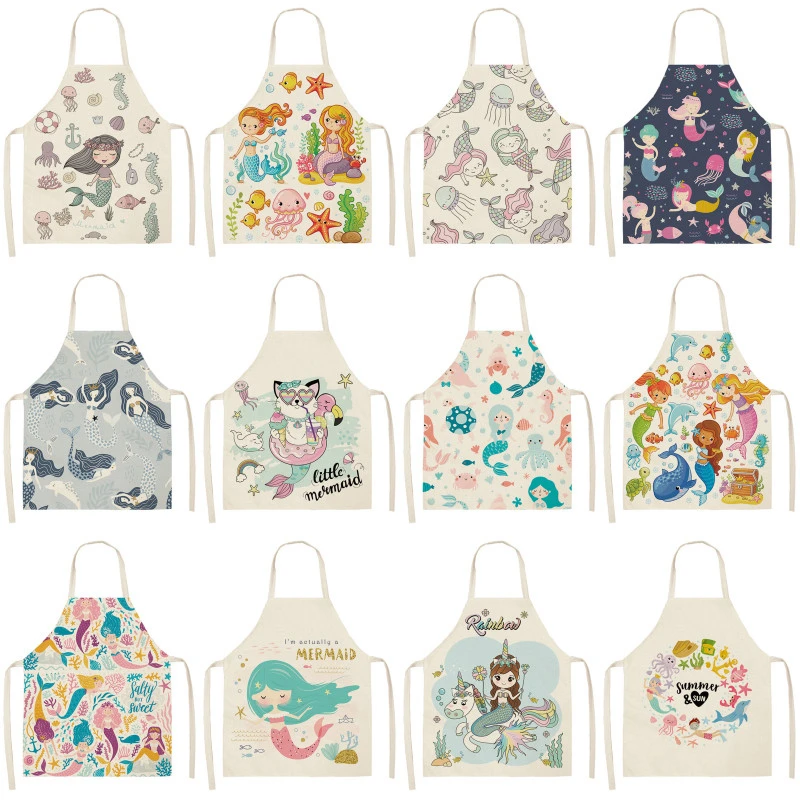 Kawaii для девочек с принтом Русалочки безрукавные фартуки кухонные женщин из