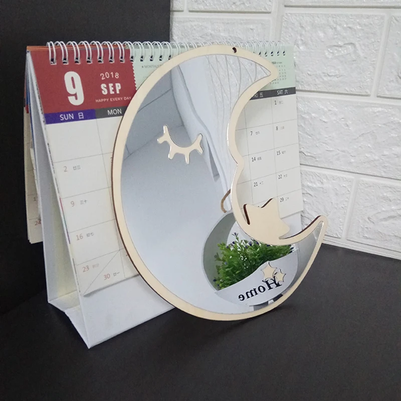 

Children Cartoon Decorative Mirror Bathroom Baby Room Wood Acrylic Mirror Frame Creative Home Art Wall Decorations Moon