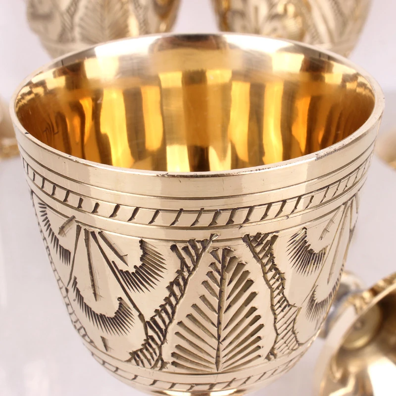 Европейский Банкетный латунный бокал из чистой меди винная чашка ручная резьба